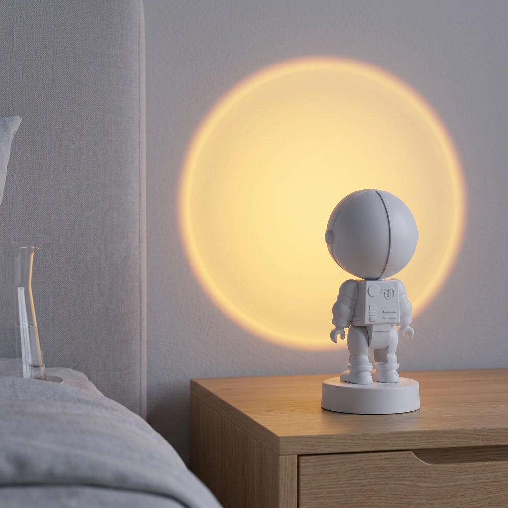 Lámpara astronauta en un dormitorio