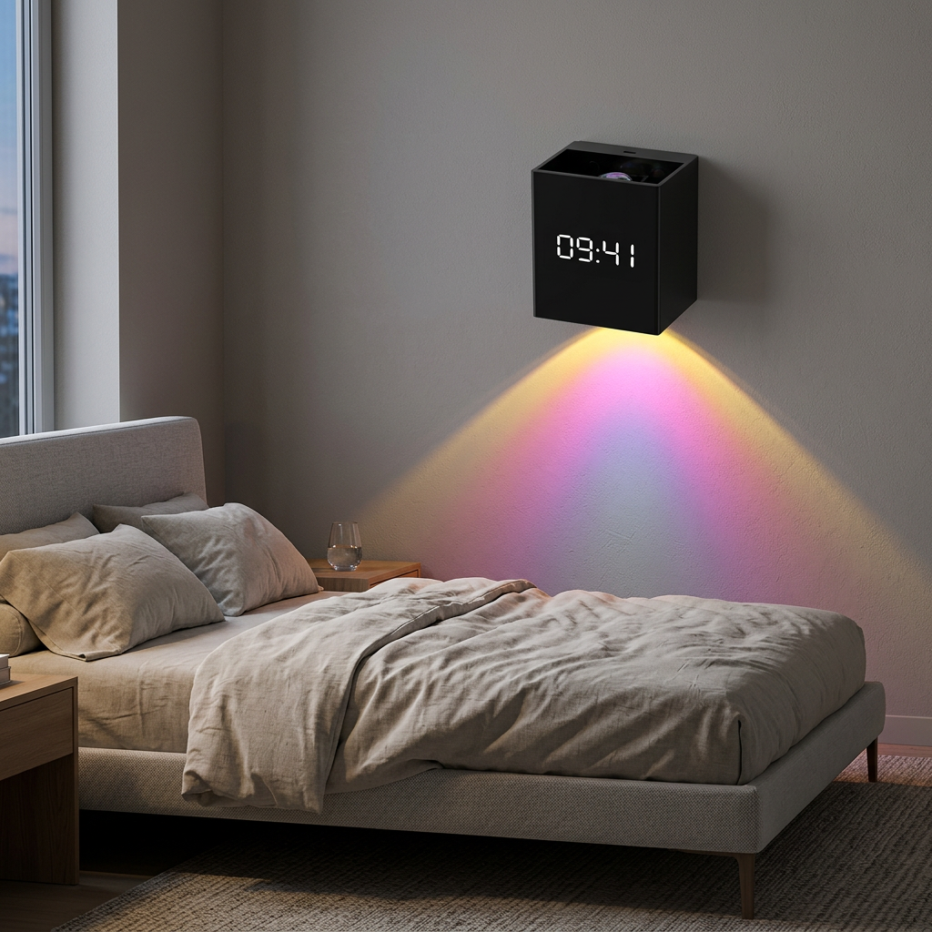Lámpara de pared funcionando en un dormitorio moderno